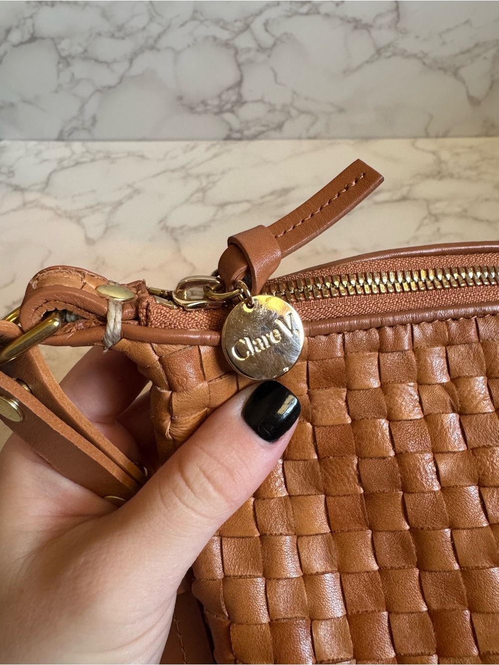 Clare V. Petite Jeanne | Natural Woven Checker | Leather Shoulder Bag - Picture 3 of 10